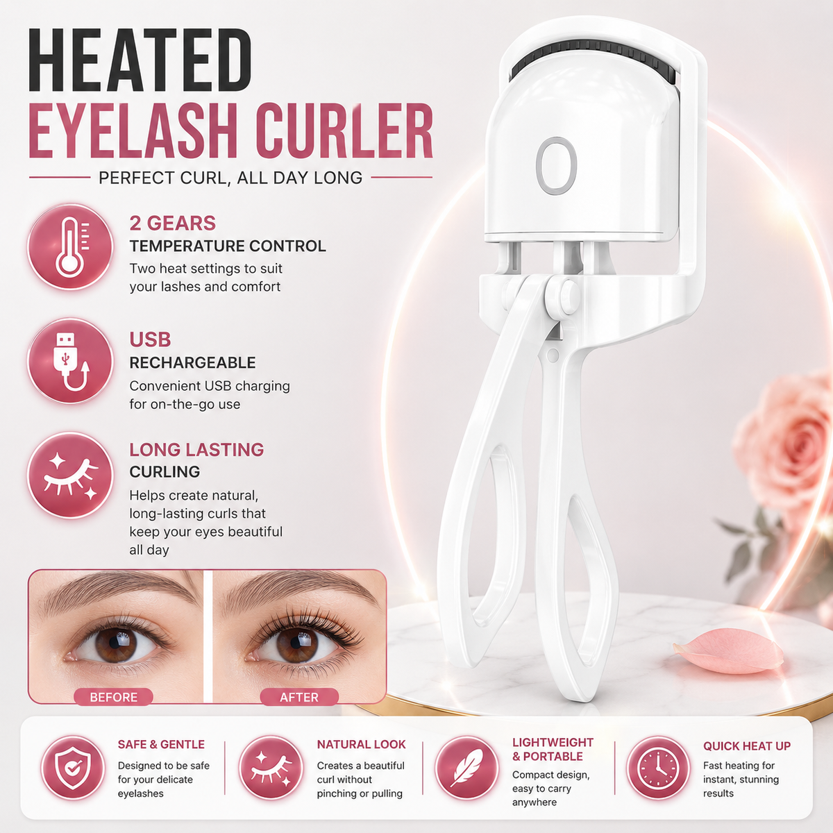 Electric Heated Eyelash Curler | Rechargeable & Long-Lasting Lash Lift