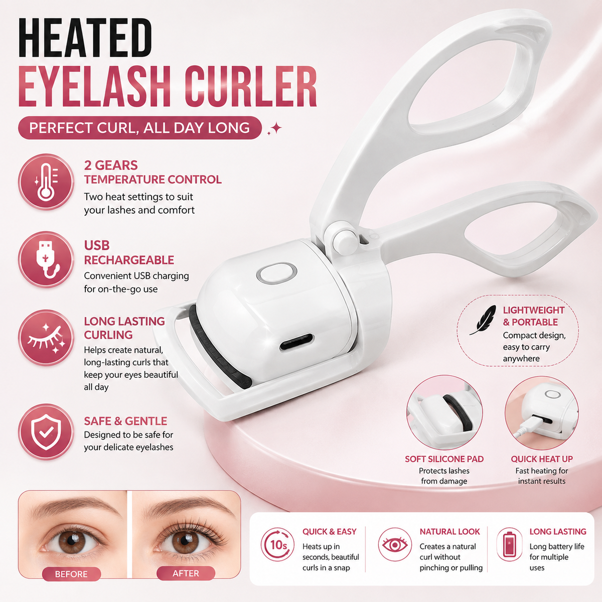 Electric Heated Eyelash Curler | Rechargeable & Long-Lasting Lash Lift