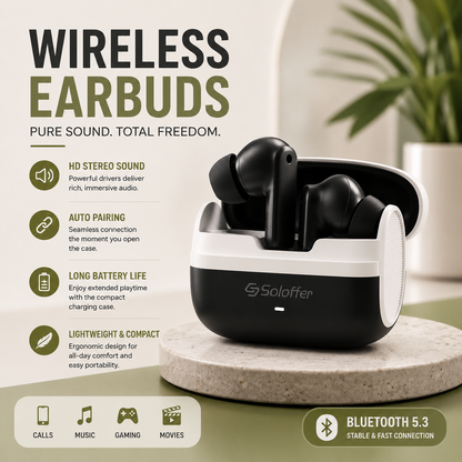 Solo True Wireless Stereo Earbuds - Deep Bass | Type-C Fast Charging