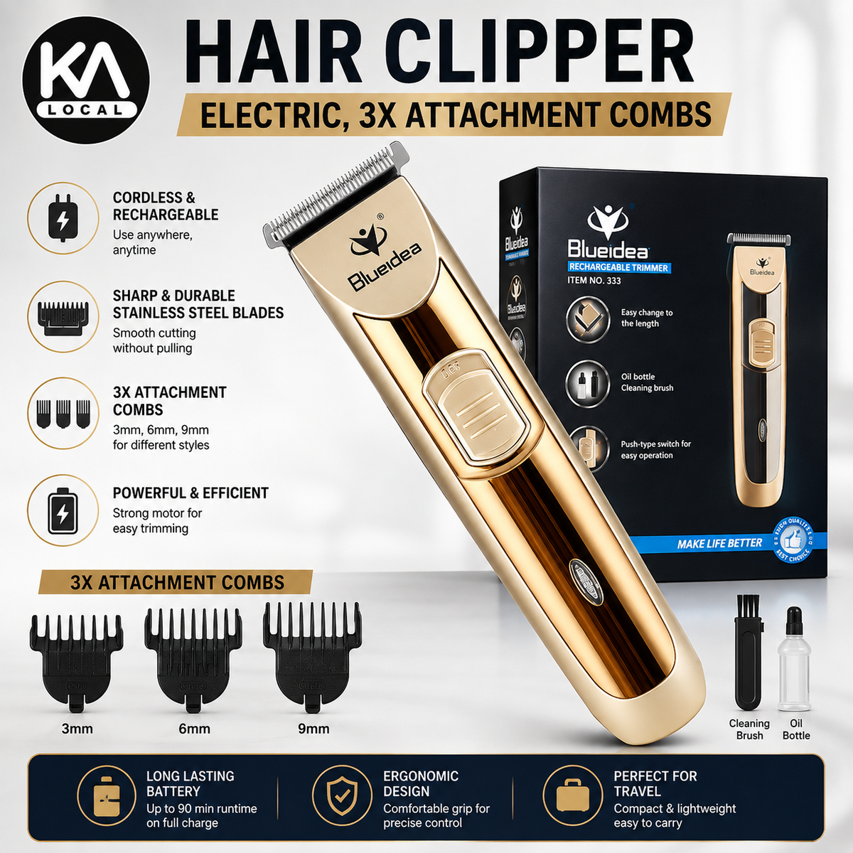 Electric Hair & Beard Trimmer | Professional Clipper for Men
