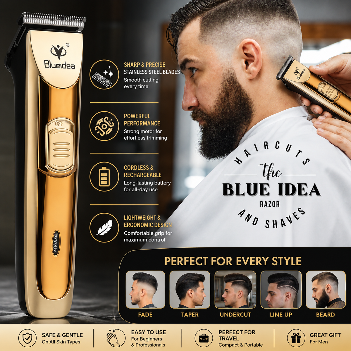 Electric Hair & Beard Trimmer | Professional Clipper for Men