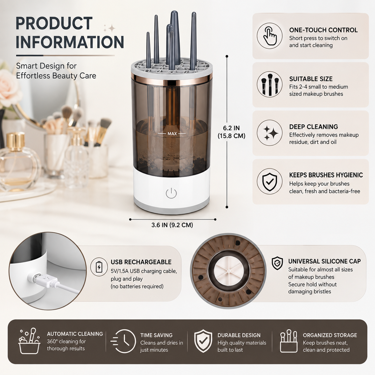 Automatic Multi Brush Cleaner - Sonic Vibration Makeup Brush Washer