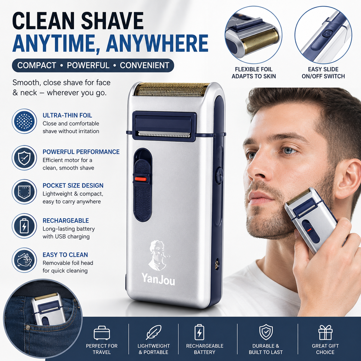 Retro Electric Shaver for Men | Rechargeable Foil Shaver & Trimmer