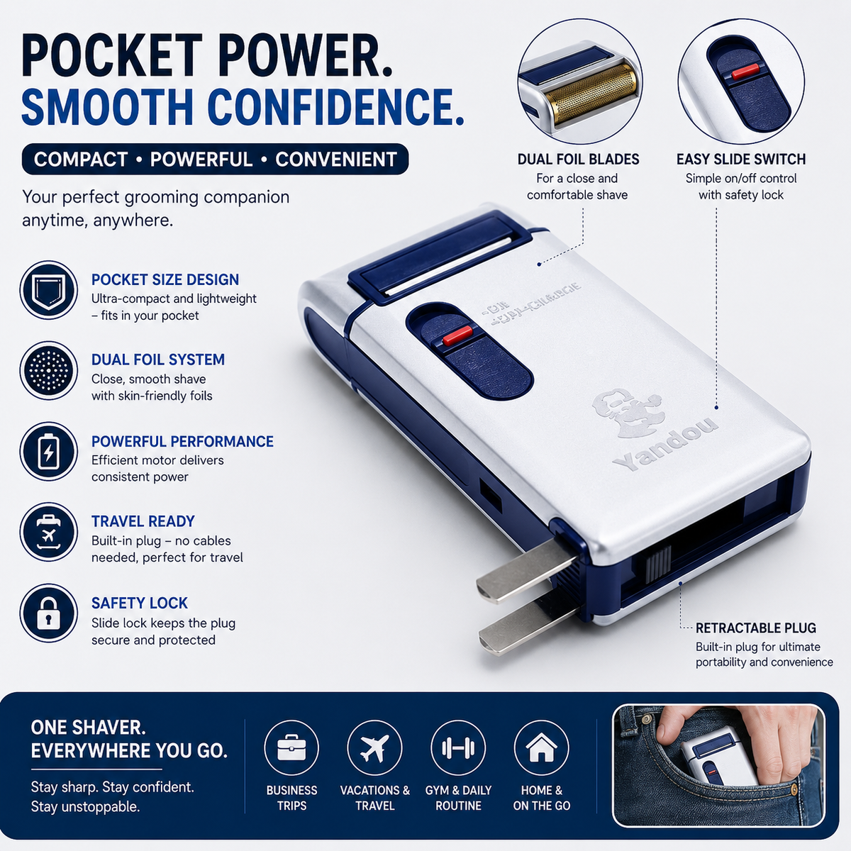 Retro Electric Shaver for Men | Rechargeable Foil Shaver & Trimmer
