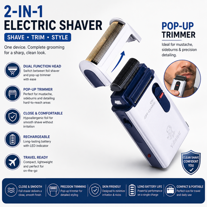 Retro Electric Shaver for Men | Rechargeable Foil Shaver & Trimmer