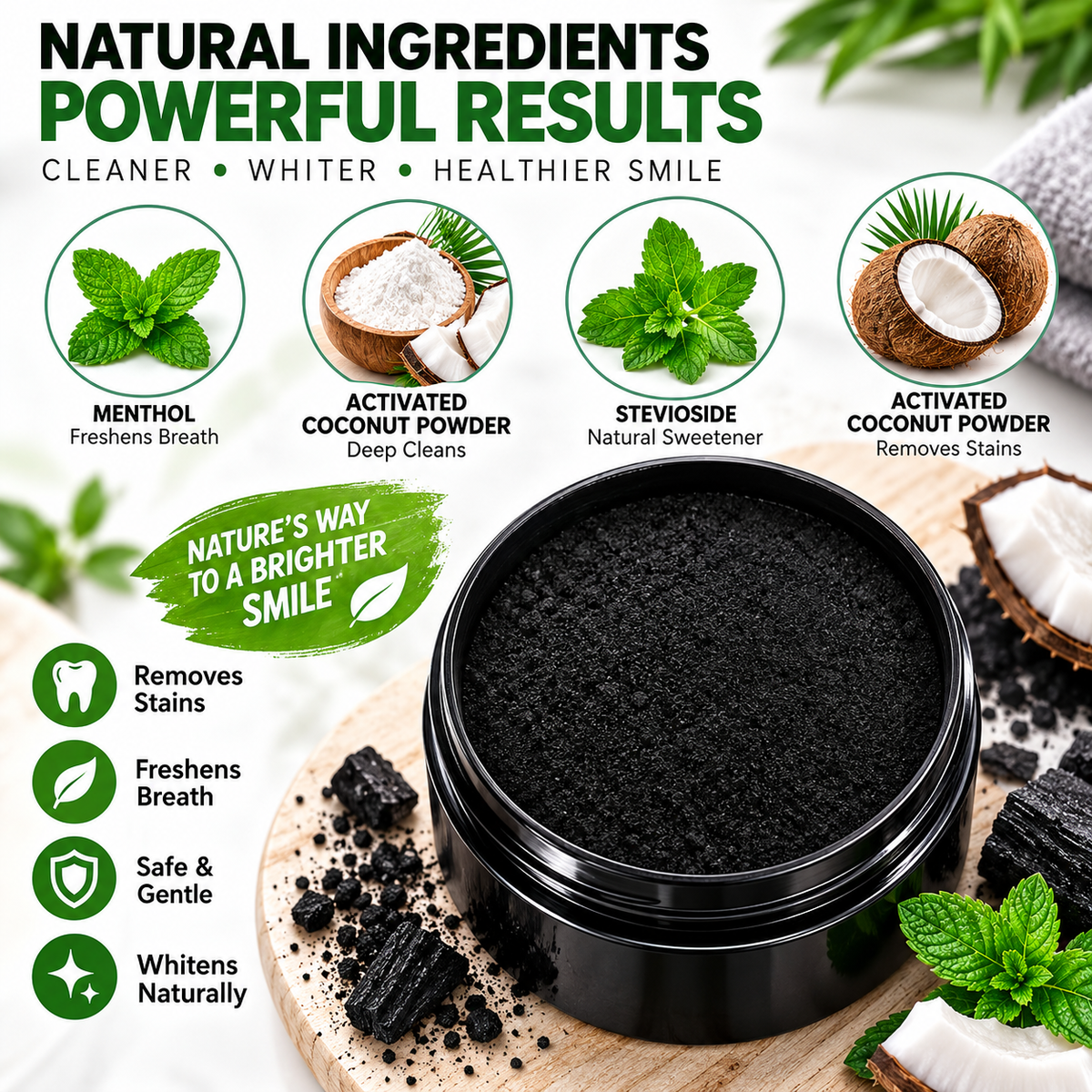 Charcoal Teeth Whitening Powder - Natural & Effective Oral Care