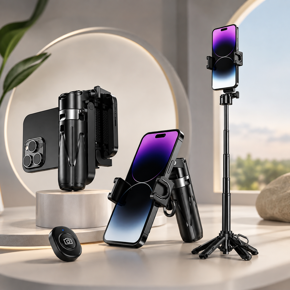Mini Grip Quadripod with Bluetooth Remote - Portable Tripod Stand