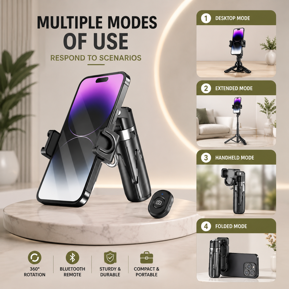 Mini Grip Quadripod with Bluetooth Remote - Portable Tripod Stand