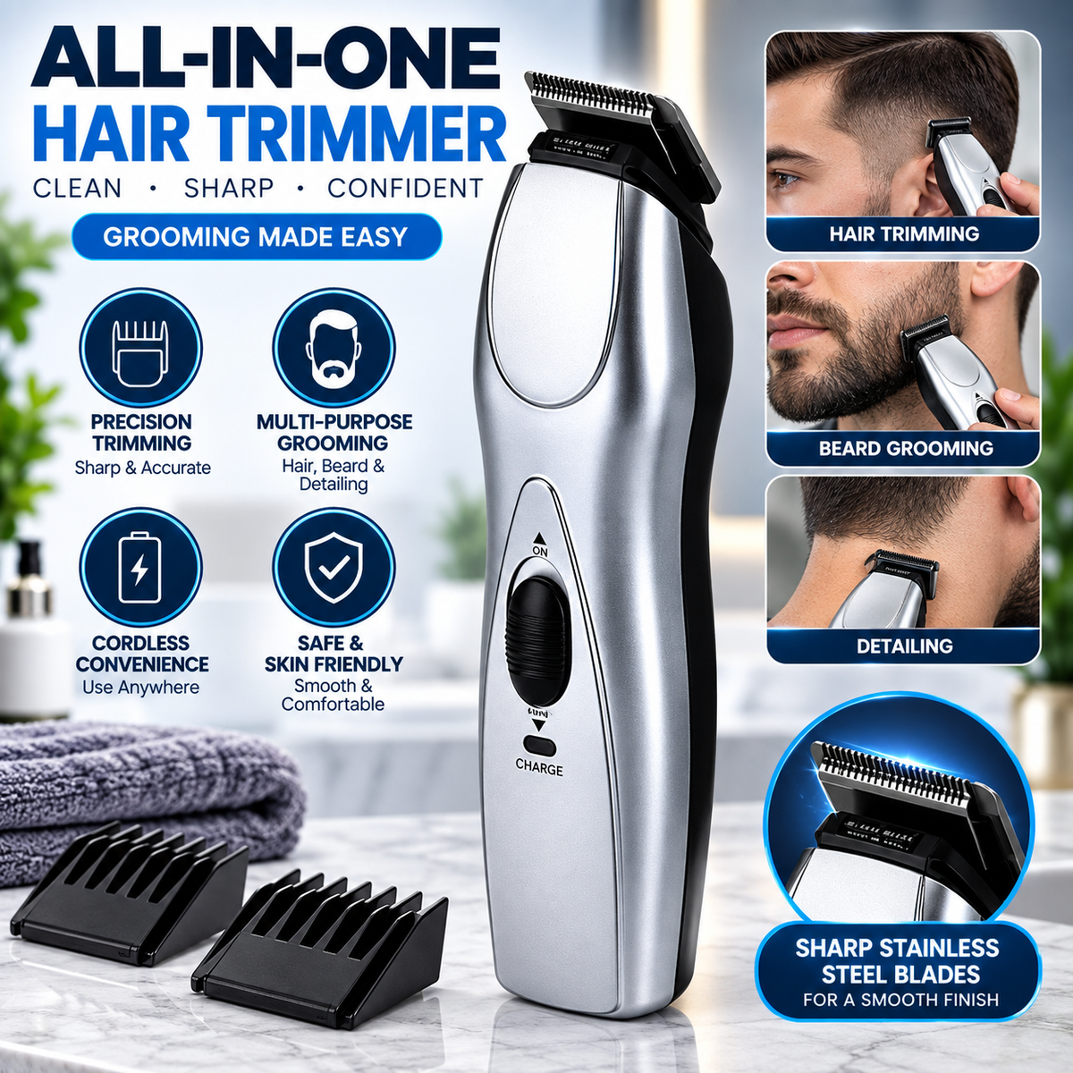 HC Hair Clipper - Professional Cordless Rechargeable Trimmer