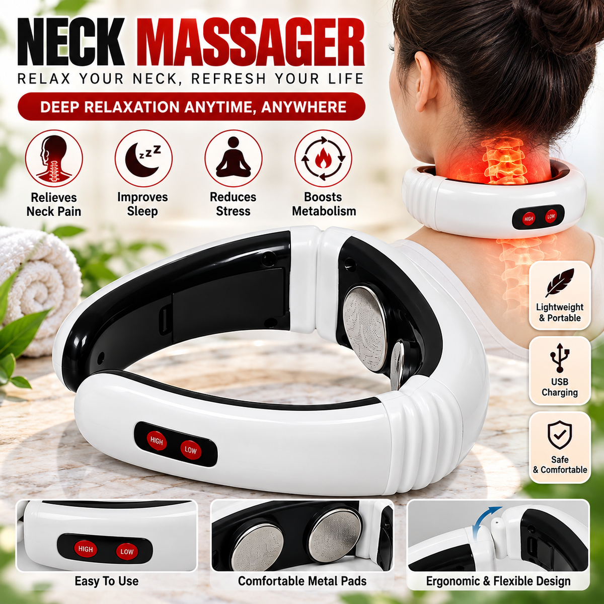 Smart Neck Massager - Pain Relief & Relaxation Anywhere!