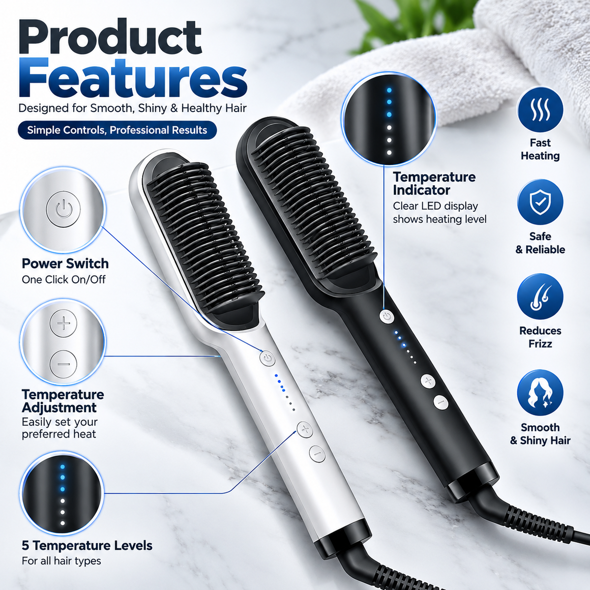 Electric Hair Straightening Comb - Fast & Safe Styling Brush