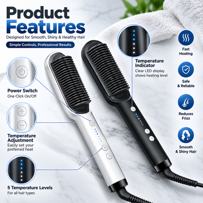 Electric Hair Straightening Comb - Fast & Safe Styling Brush