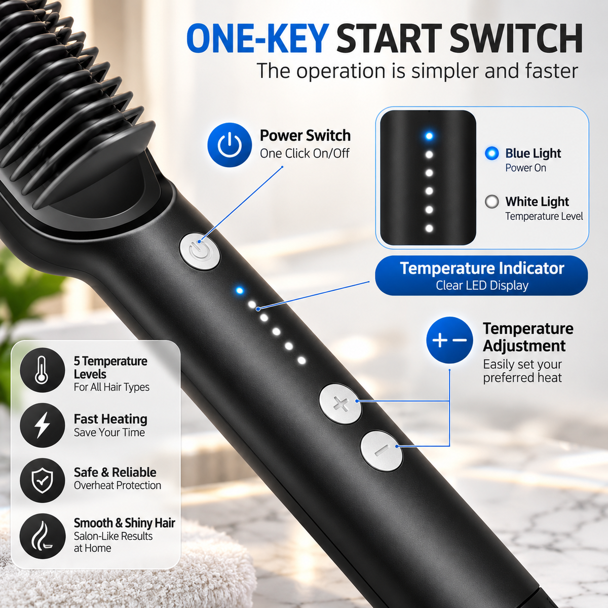 Electric Hair Straightening Comb - Fast & Safe Styling Brush