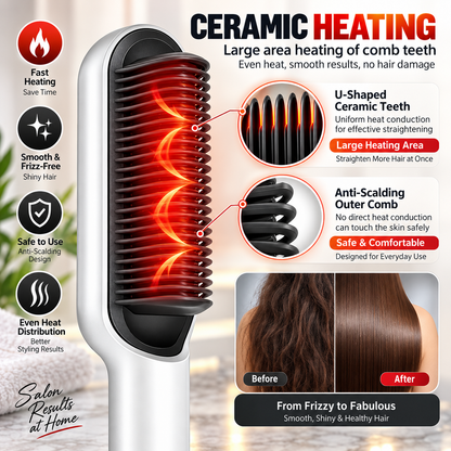 Electric Hair Straightening Comb - Fast & Safe Styling Brush