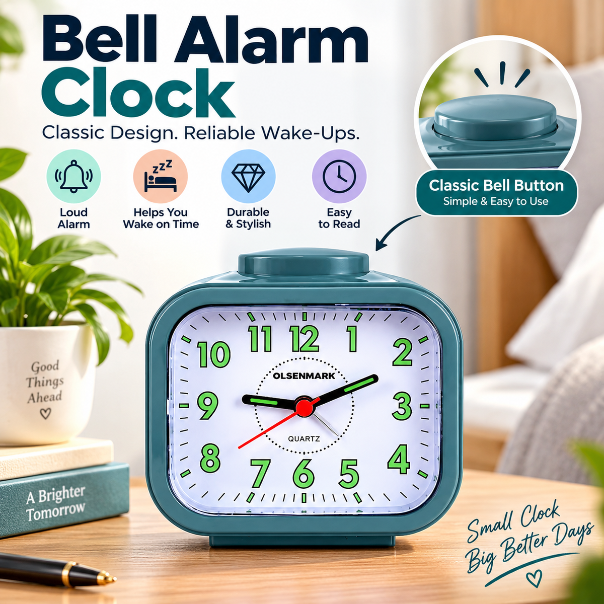 Bell Alarm Clock⏰ - Silent Twin Bell Quartz Clock for Heavy Sleepers