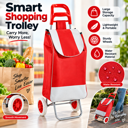 Folding Shopping Cart Trolley - Foldable & Lightweight Grocery Trolley