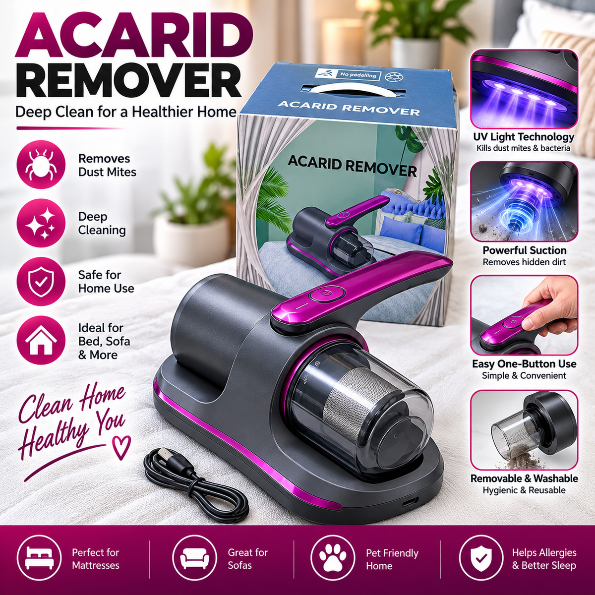 Smart & Heavy Duty Dust & Mite Vacuum Cleaner - Powerful Handheld