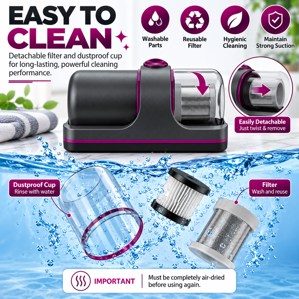 Smart & Heavy Duty Dust & Mite Vacuum Cleaner - Powerful Handheld