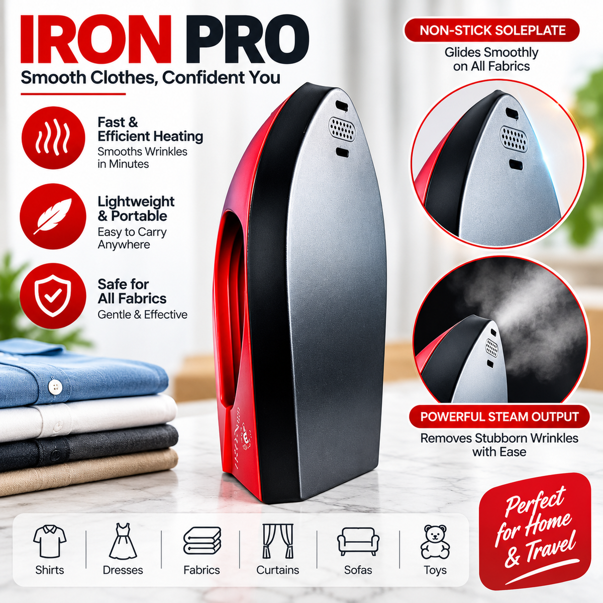 Compact Steam Iron - Portable 2-in-1 Travel Steamer & Garment Care