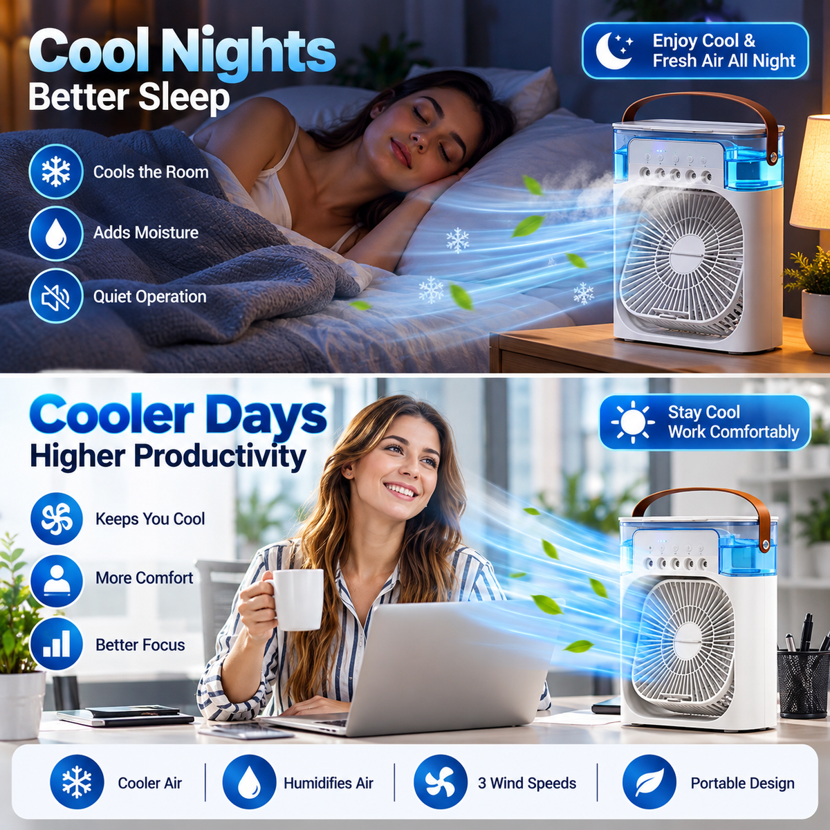 Cooling Fan with Ice - Portable Air Cooler & Humidifier