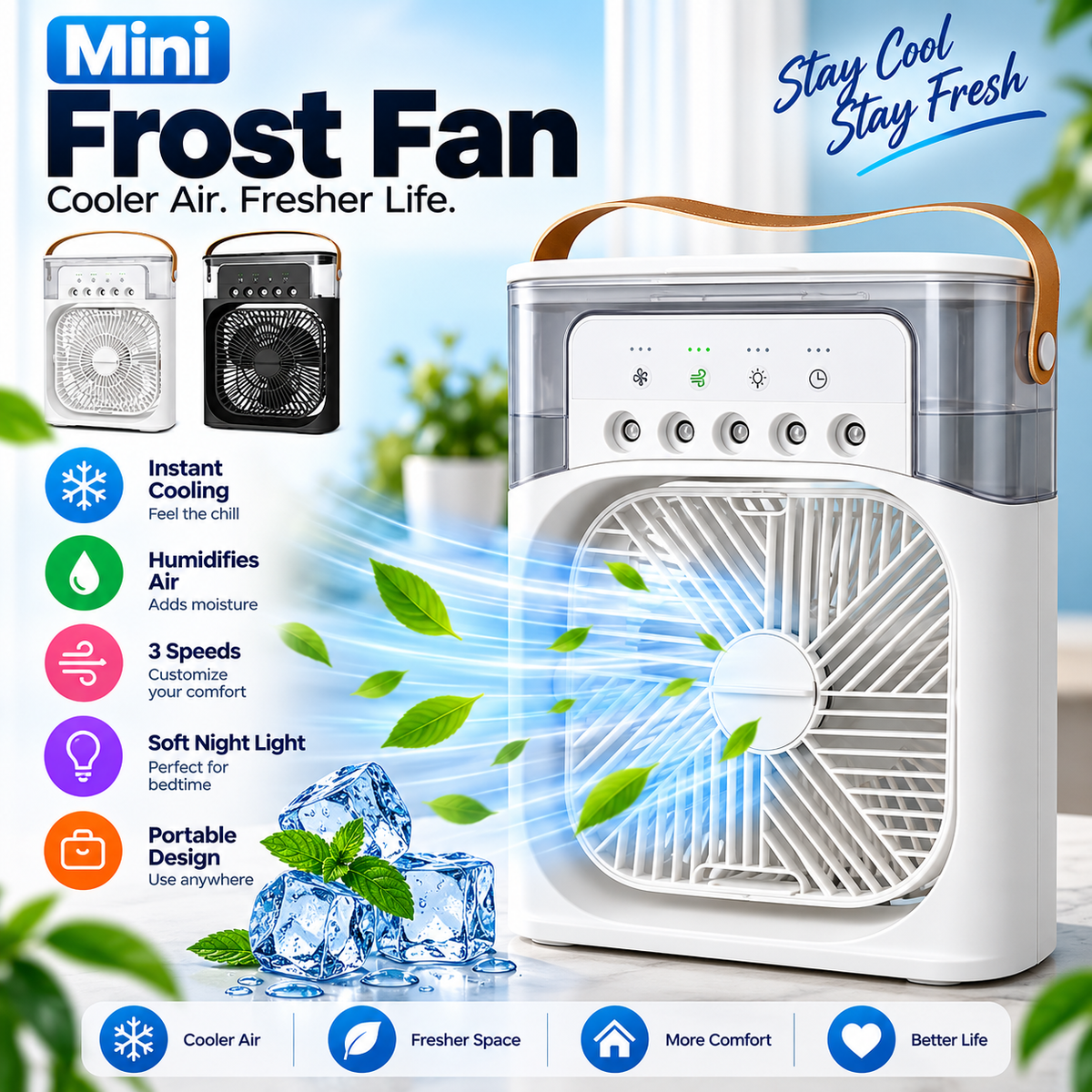Cooling Fan with Ice - Portable Air Cooler & Humidifier