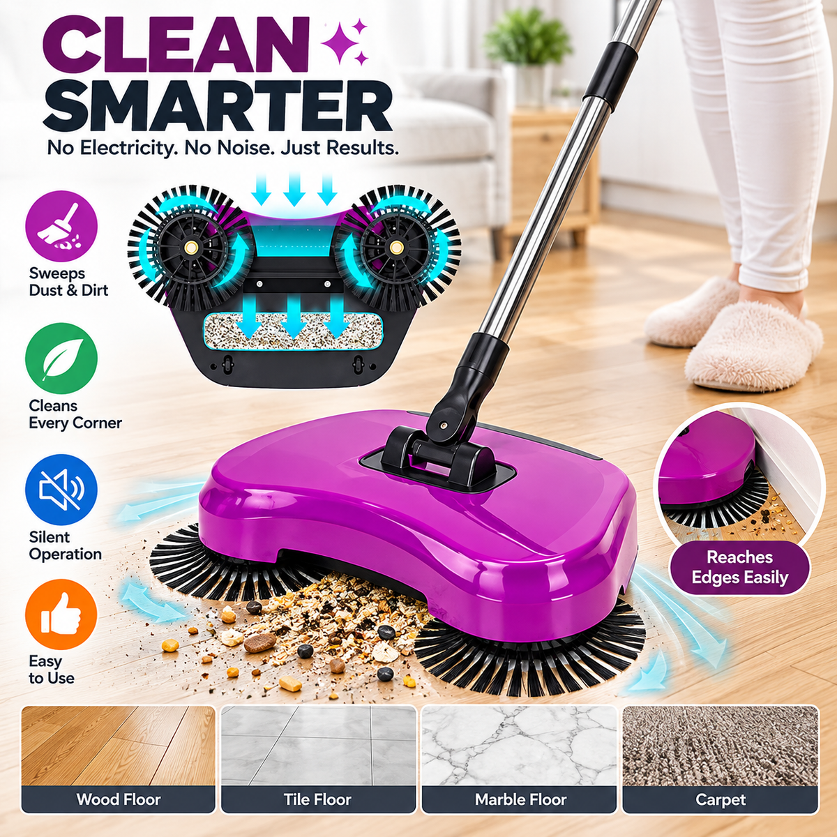 Magic 360° Floor Sweeper - Manual Rotating Cleaning Brush for Home