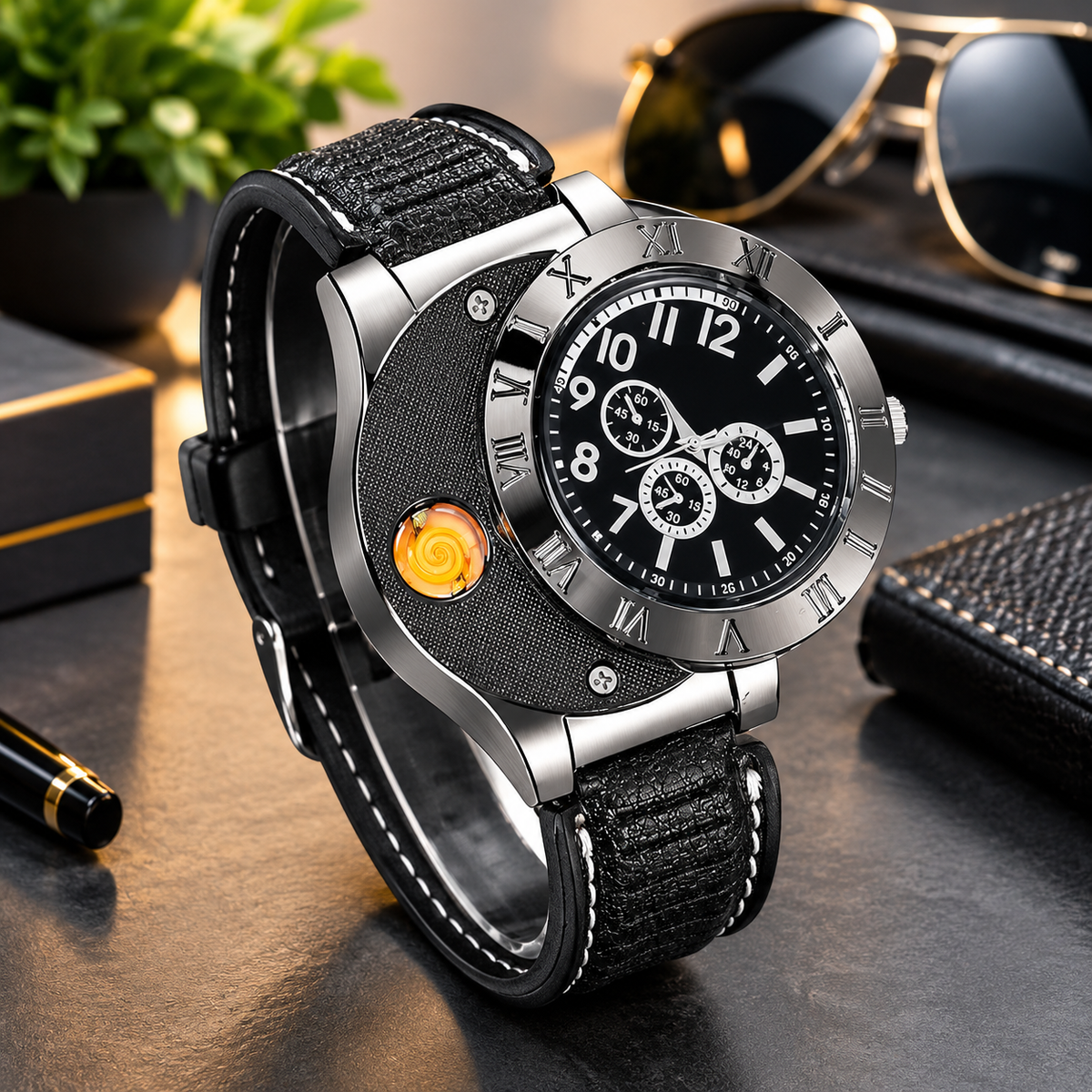 ⌚ Military USB Lighter Watch for Men - Windproof, Rechargeable