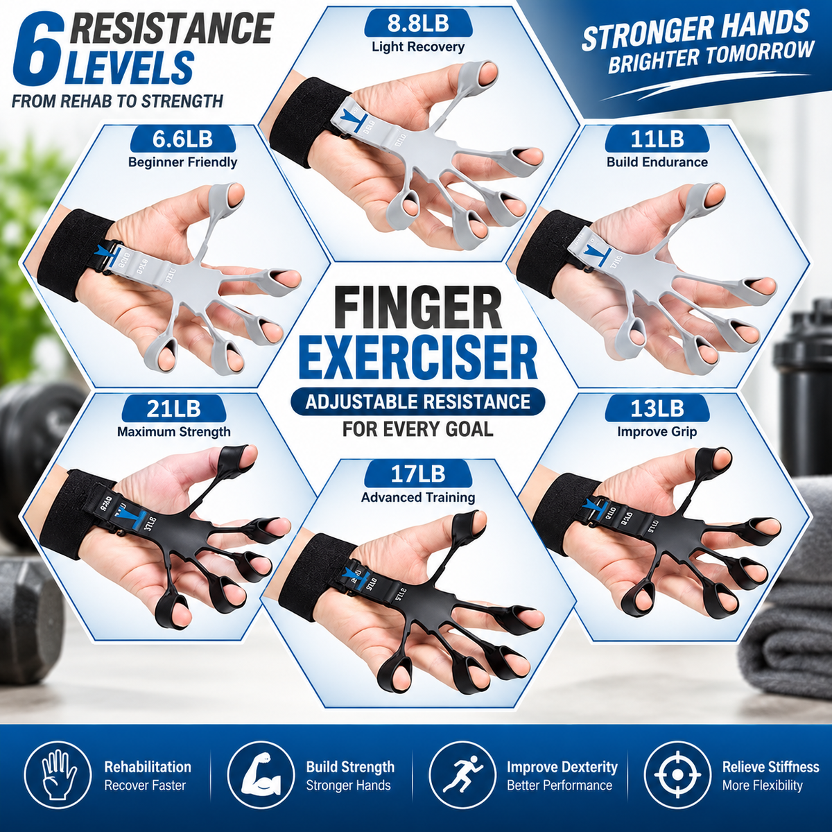 Metal-Hook Grip Strength Trainer - Adjustable Hand Exerciser for Power