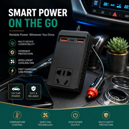 C12 Intelligent Car Power Inverter ⚡ | 150W AC Converter with USB-A