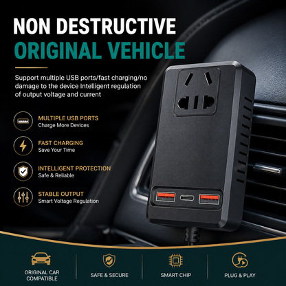 C12 Intelligent Car Power Inverter ⚡ | 150W AC Converter with USB-A