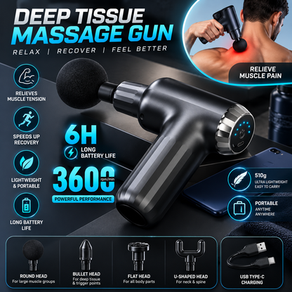 Muscle Massage Gun FH-820 | 6 Vibration Modes & 4 Heads