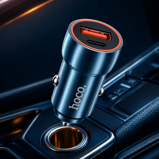 Hoco Blue Whale Car Charger (Z46A) ⚡ | 20W Type-C + 18W USB Fast