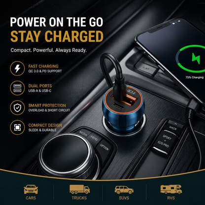 Hoco Blue Whale Car Charger (Z46A) ⚡ | 20W Type-C + 18W USB Fast