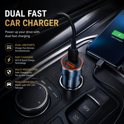 Hoco Blue Whale Car Charger (Z46A) ⚡ | 20W Type-C + 18W USB Fast