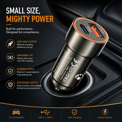 Hoco Blue Whale Car Charger (Z46A) ⚡ | 20W Type-C + 18W USB Fast