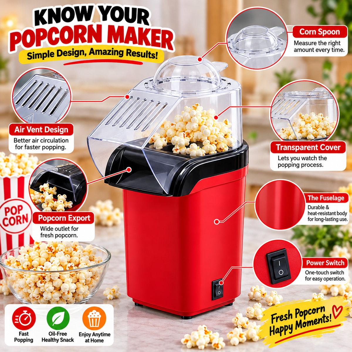 Mini Popcorn Machine | oil‑free popcorn machine that pops fresh