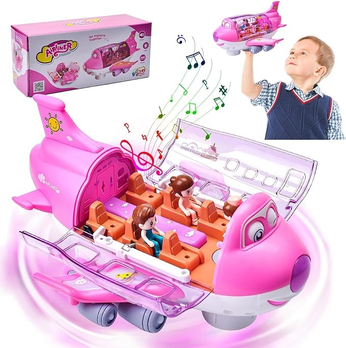 Electric Large Pink Plane Toy | Automatic Shell Unfolding