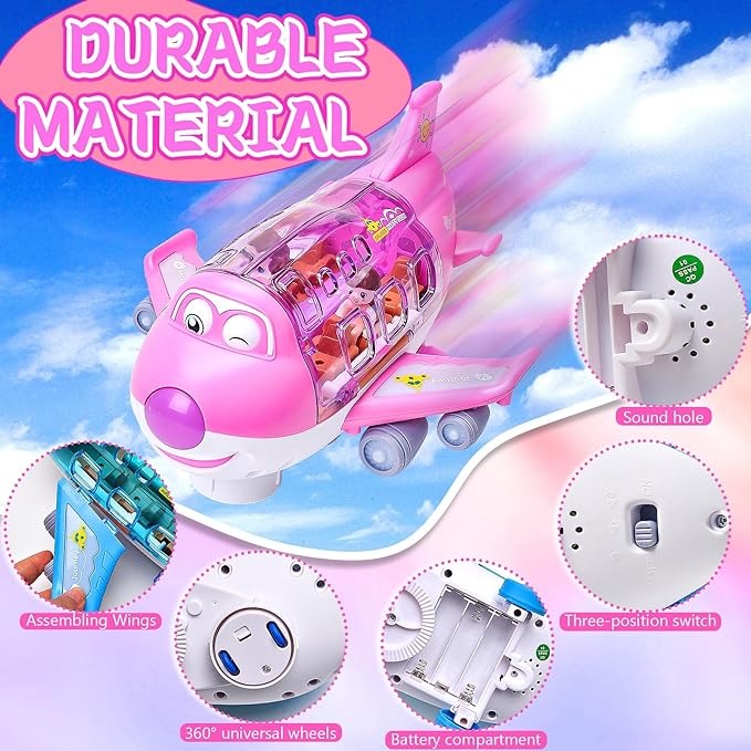 Electric Large Pink Plane Toy | Automatic Shell Unfolding