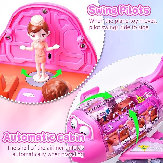 Electric Large Pink Plane Toy | Automatic Shell Unfolding