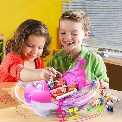 Electric Large Pink Plane Toy | Automatic Shell Unfolding
