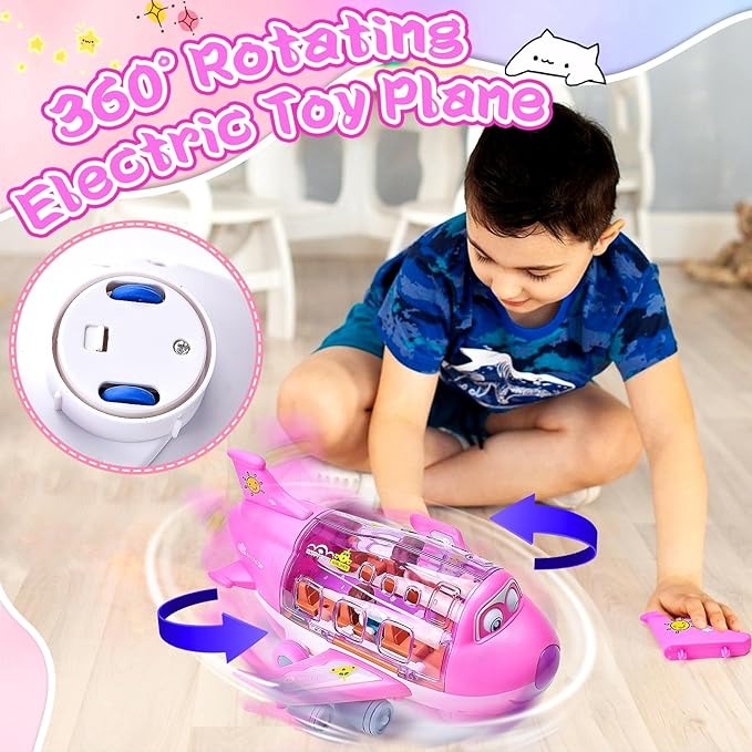 Electric Large Pink Plane Toy | Automatic Shell Unfolding