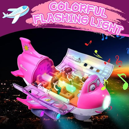 Electric Large Pink Plane Toy | Automatic Shell Unfolding